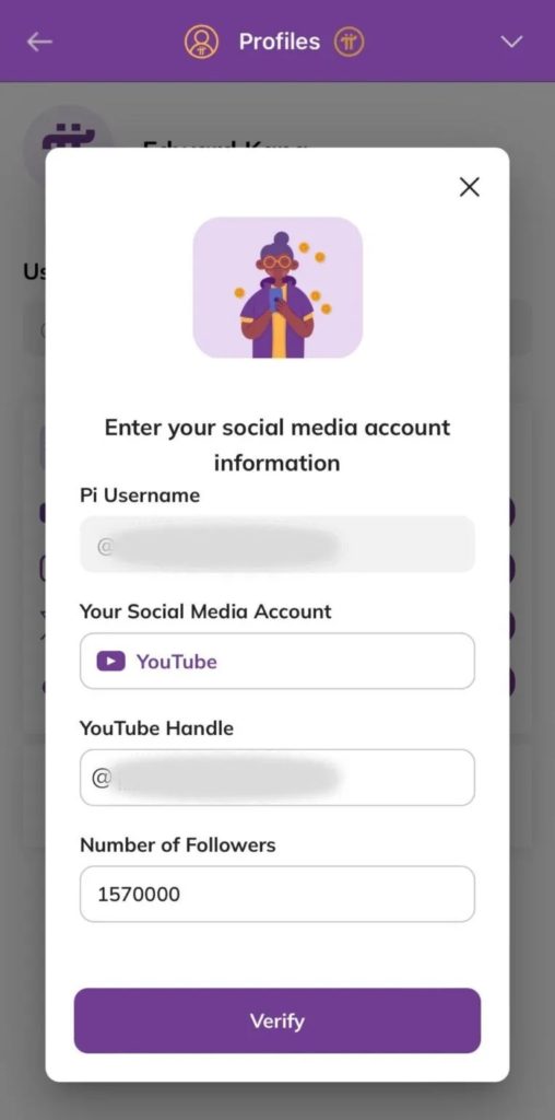Step 2: Provide your social media account details - Pi Network Influencer Program Application